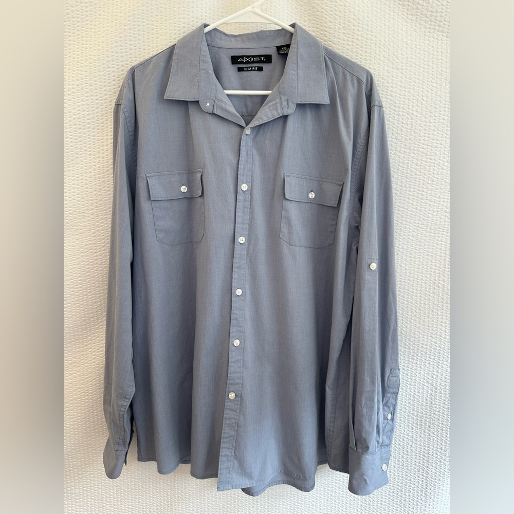 Axist Slim Fit Blue Button Down Shirt XXL Long Sleeve Casual Stretch Men’s Top